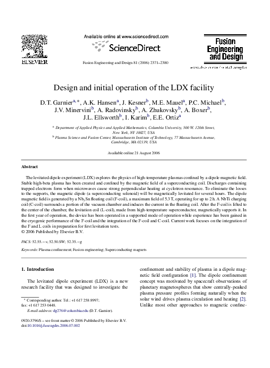 (PDF) Design and initial operation of the LDX facility | Darren Garnier ...