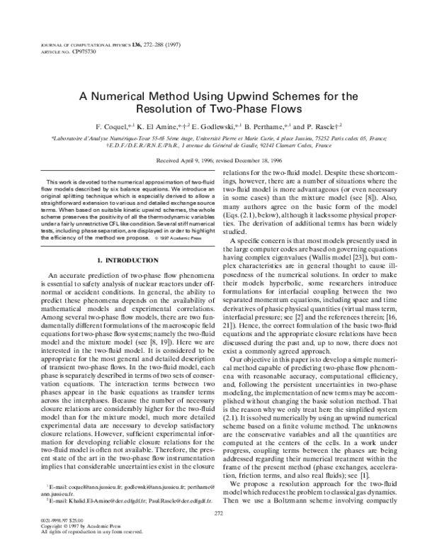 (PDF) A Numerical Method Using Upwind Schemes for the Resolution of Two ...