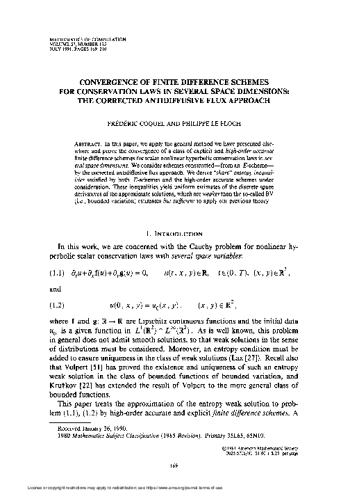 (PDF) Convergence of finite difference schemes for conservation laws in ...