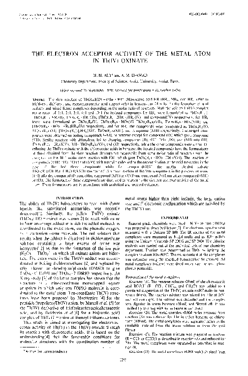 (PDF) The electron acceptor activity of the metal atom in Th(IV) oxinate