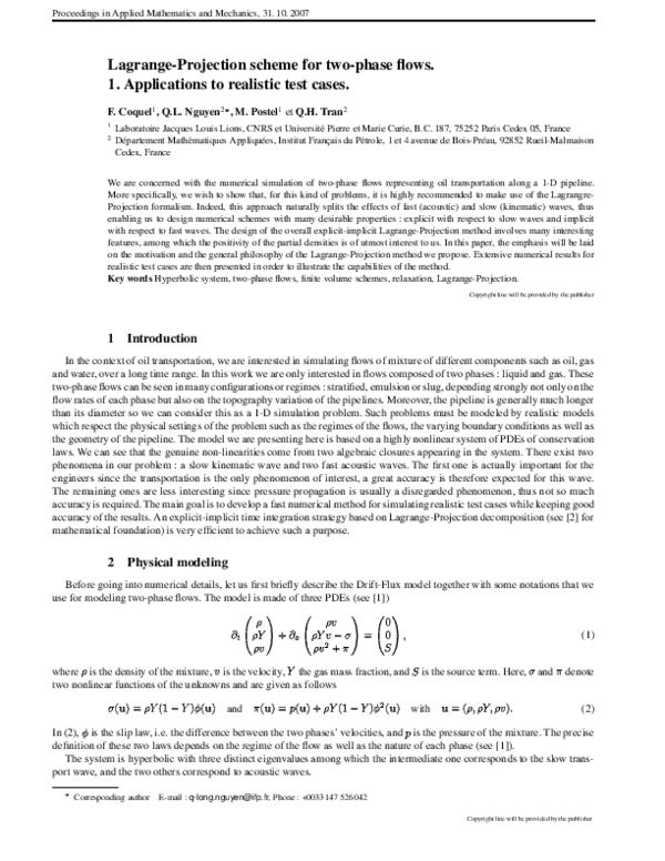 (PDF) Lagrange-projection scheme for two-phase flows 1. Applications to ...