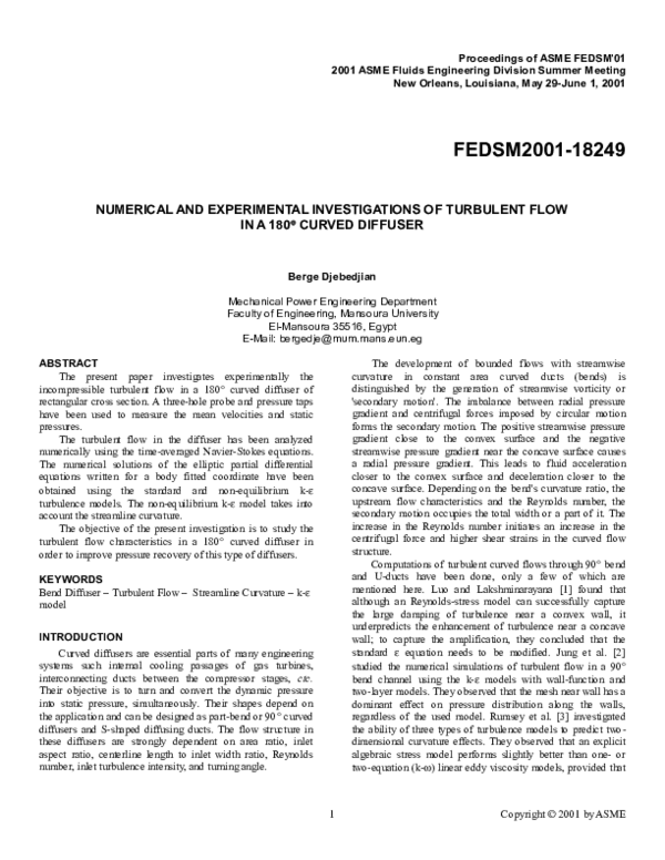 (PDF) Numerical and Experimental Investigations of Turbulent Flow in a ...