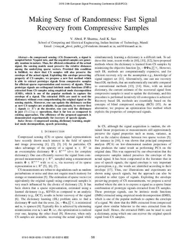 (PDF) Making sense of randomness: Fast signal recovery from compressive ...