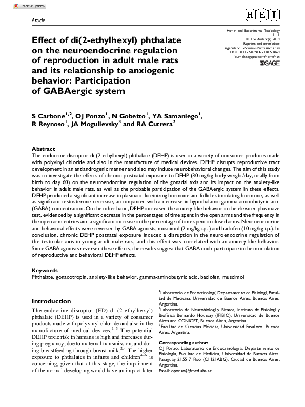(PDF) Effect of di(2-ethylhexyl) phthalate on the neuroendocrine ...