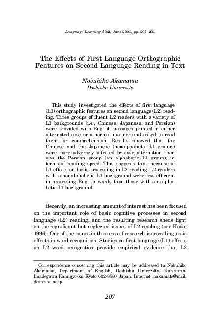 (PDF) The Effects of First Language Orthographic Features on Second ...