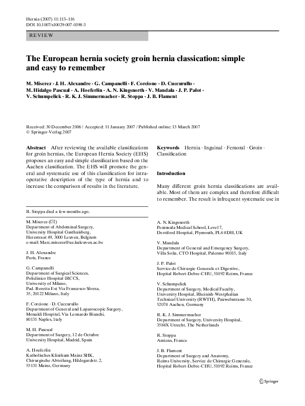 (PDF) The European hernia society groin hernia classication: simple and ...
