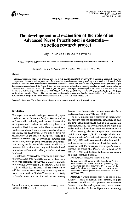 (PDF) The development and evaluation of the role of an Advanced Nurse ...