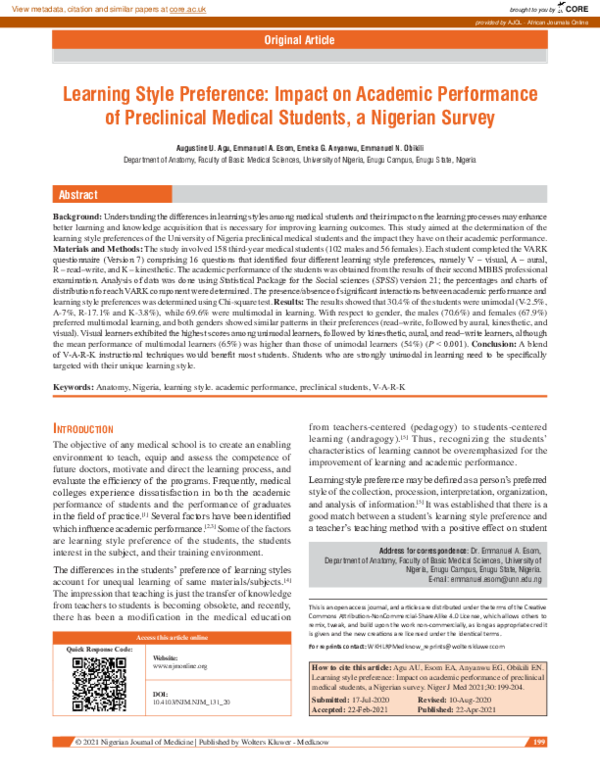 (PDF) Learning style preference: Impact on academic performance of ...