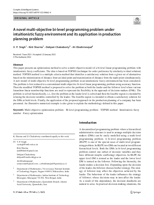 (PDF) A novel multi-objective bi-level programming problem under ...
