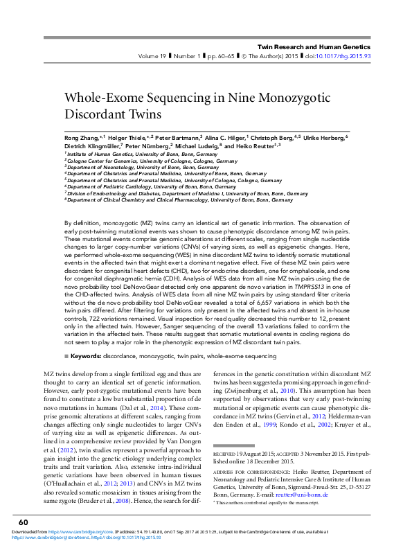 (PDF) Whole-Exome Sequencing in Nine Monozygotic Discordant Twins