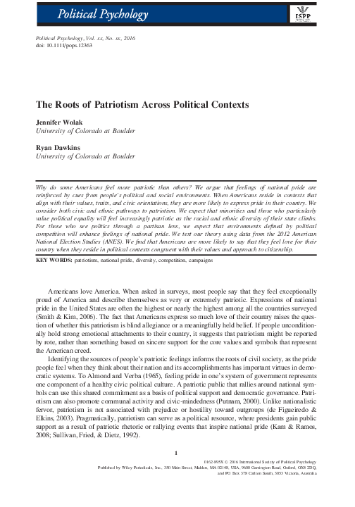 (PDF) The Roots of Patriotism Across Political Contexts