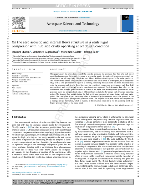(PDF) On the aero acoustic and internal flows structure in a ...