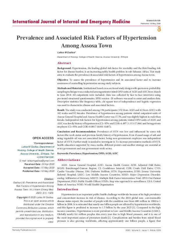 (PDF) Prevalence and Associated Risk Factors of Hypertension Among ...