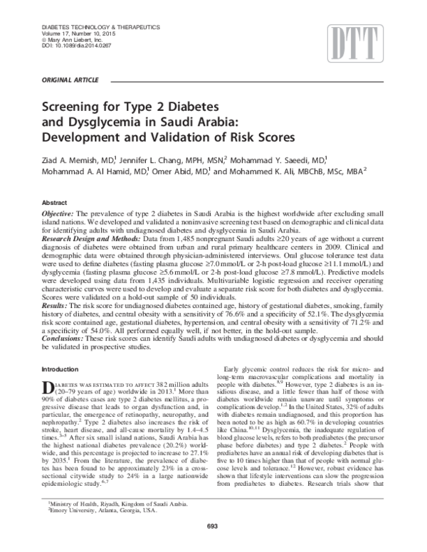 (PDF) Screening for Type 2 Diabetes and Dysglycemia in Saudi Arabia ...