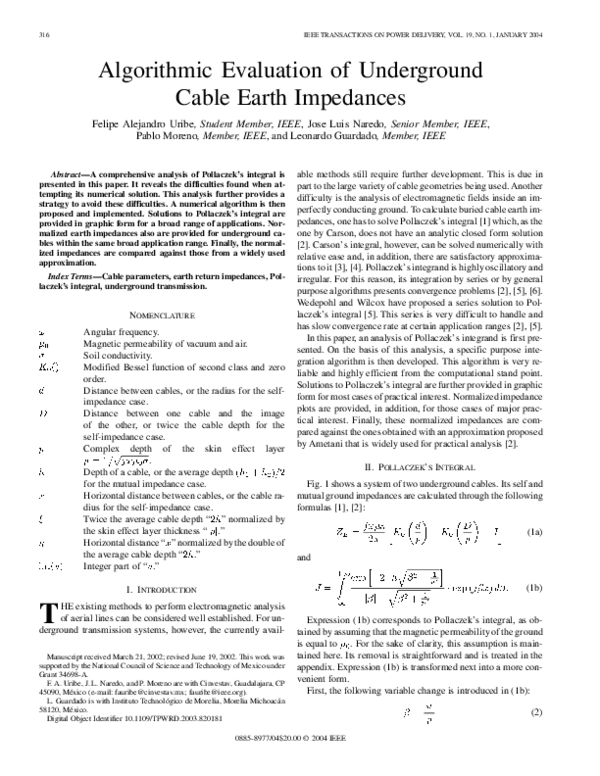 (PDF) Algorithmic Evaluation of Underground Cable Earth Impedances