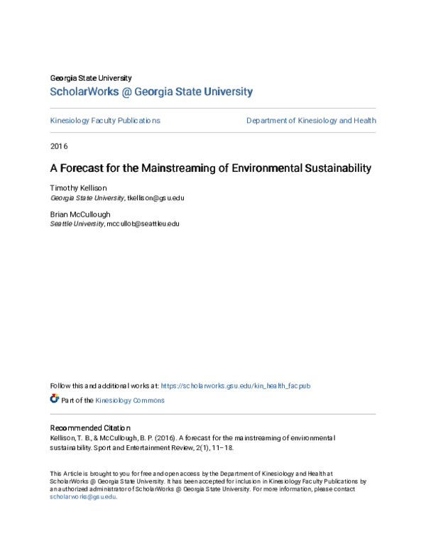 (PDF) A Forecast for the Mainstreaming of Environmental Sustainability