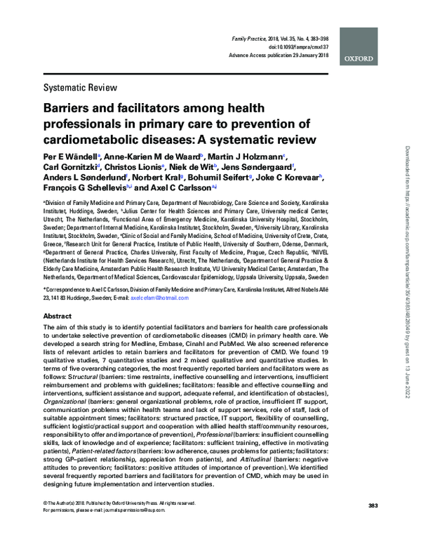 (PDF) Barriers and facilitators among health professionals in primary ...
