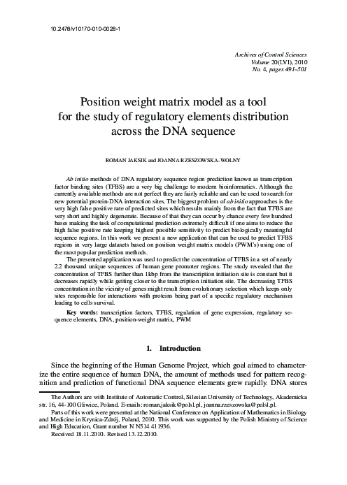(PDF) Position weight matrix model as a tool for the study of ...