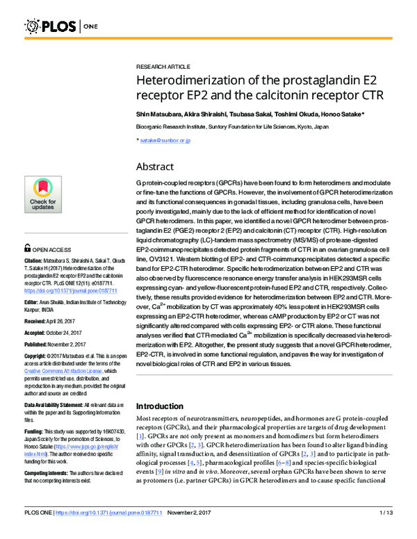 (PDF) Heterodimerization of the prostaglandin E2 receptor EP2 and the ...