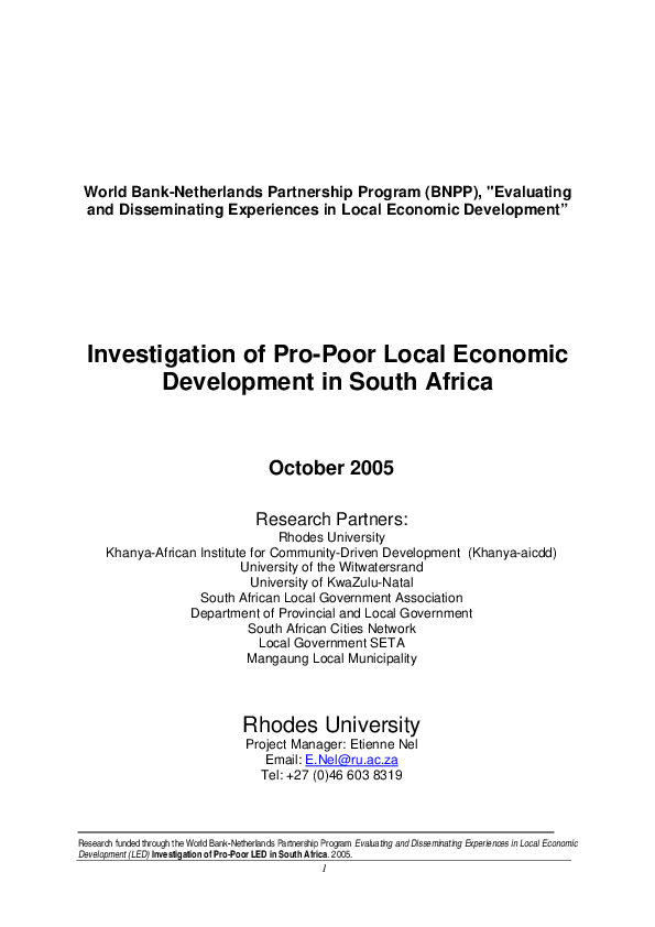 (PDF) Investigation of Pro- Poor Local Economic Development in South ...
