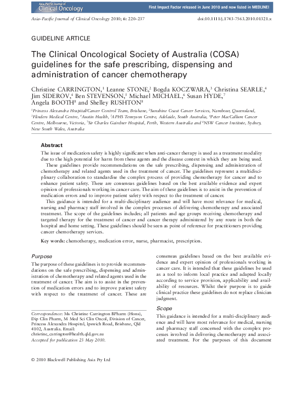 (PDF) The Clinical Oncological Society of Australia (COSA) guidelines ...