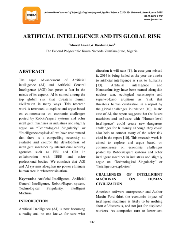 (PDF) Artificial Intelligence and Its Global Risk