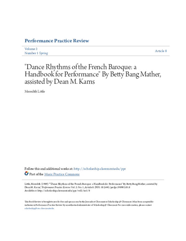 (PDF) Dance Rhythms of the French Baroque: A Handbook for Performance