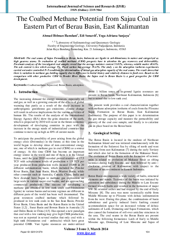 (PDF) The Coalbed Methane Potential from Sajau Coal in