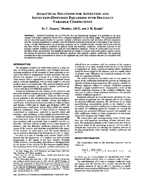 (PDF) Analytical Solutions for Advection and Advection-Diffusion ...