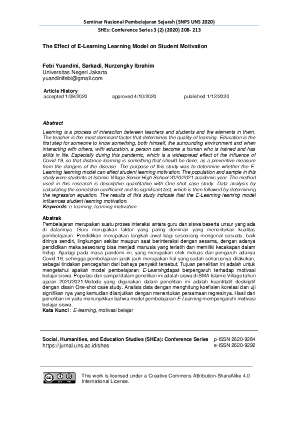 The Effect of E-Learning Learning Model on Student Motivation