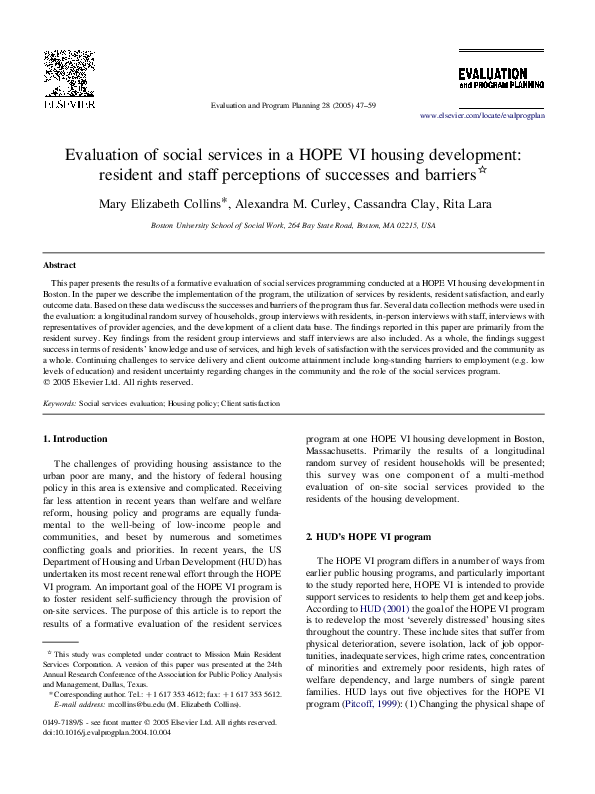 (PDF) Evaluation of social services in a HOPE VI housing development ...