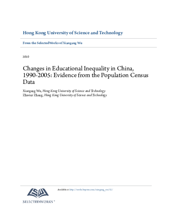 (PDF) Changes in educational inequality in China, 19902005 Evidence
