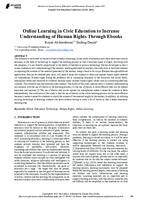 (PDF) Online Learning in Civic Education to Increase Understanding of ...