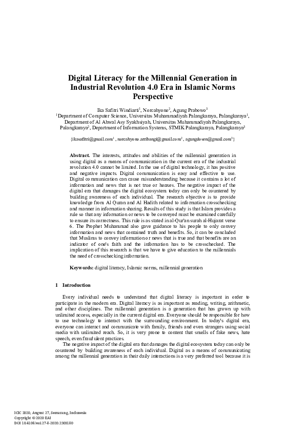 (PDF) Digital Literacy for the Millennial Generation in Industrial ...