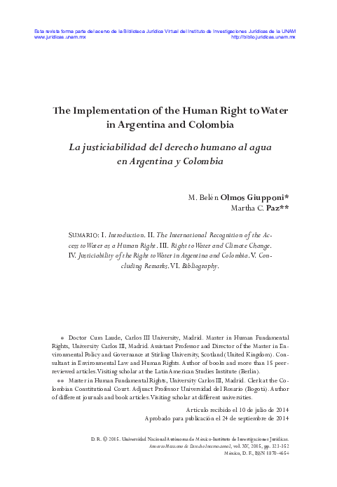 (PDF) The Implementation of the Human Right to Water in Argentina and ...