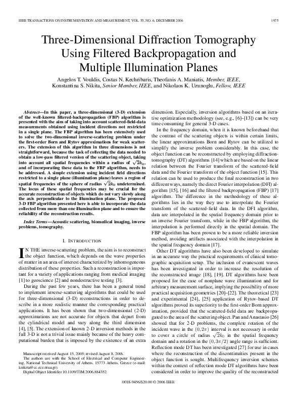 (PDF) Three-Dimensional Diffraction Tomography Using Filtered ...
