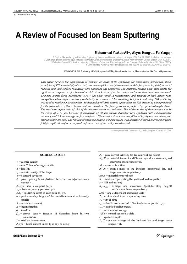(PDF) A review of focused ion beam sputtering