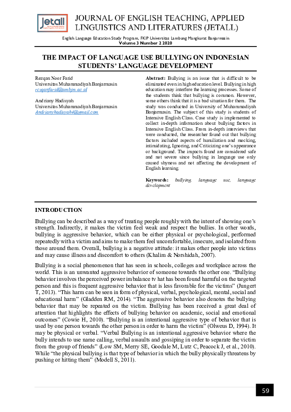 (PDF) the impact of language use bullying on Indonesian students ...