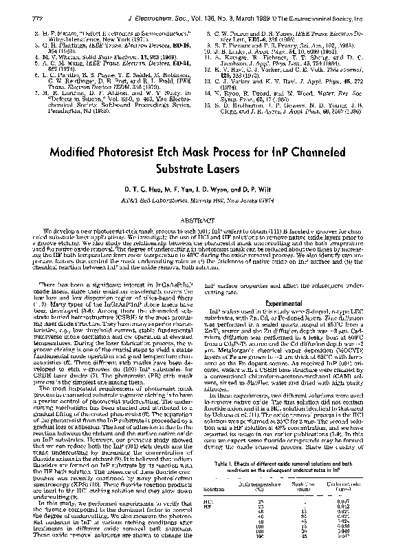 (PDF) Modified Photoresist Etch Mask Process for InP Channeled