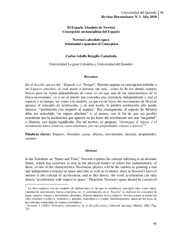 (PDF) El Espacio Absoluto de Newton Concepción sustancialista del ...