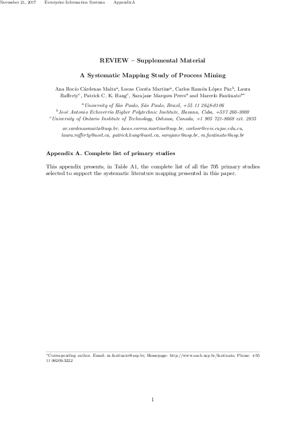 (PDF) A systematic mapping study of process mining