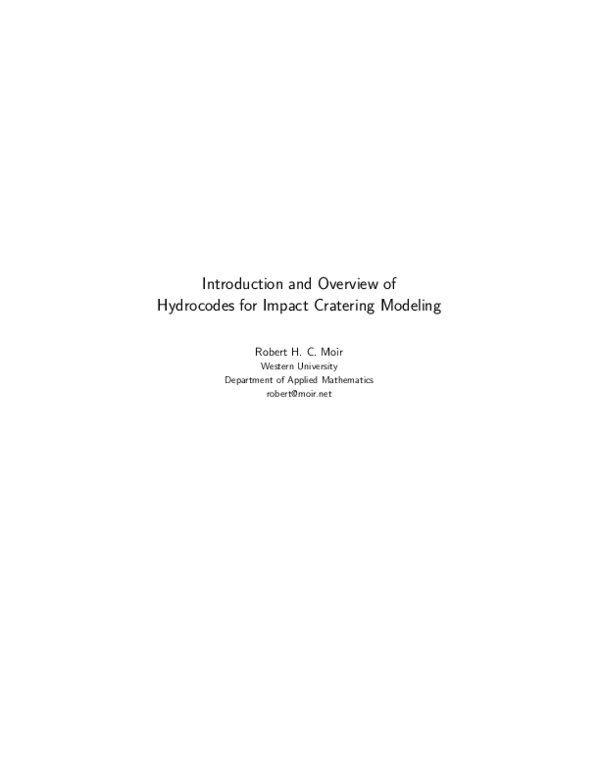 (PDF) Introduction and Overview of Hydrocodes for Impact Cratering Modeling