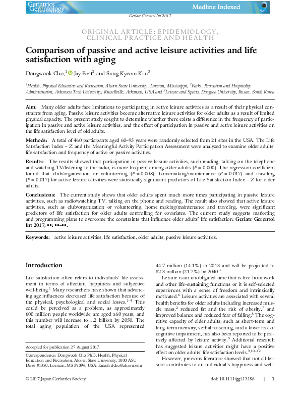 (PDF) Comparison of passive and active leisure activities and life