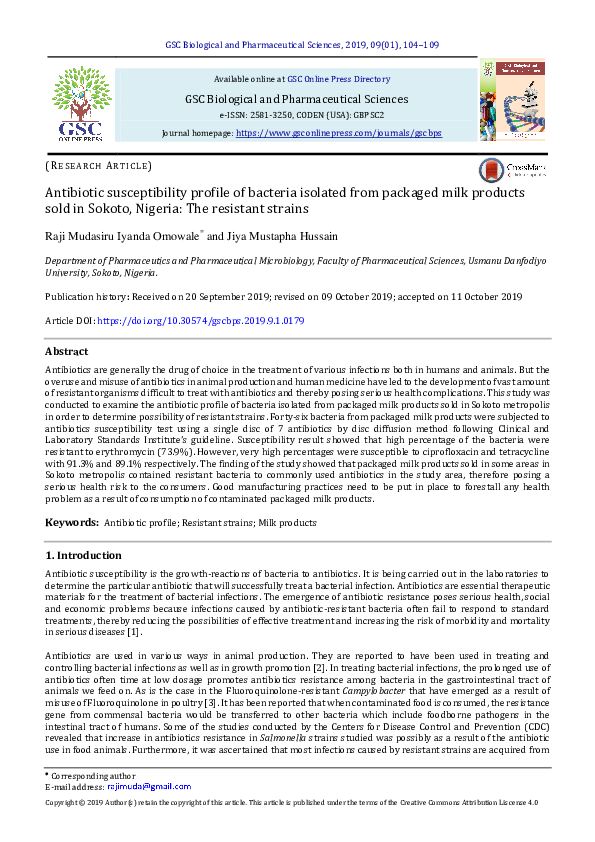 (PDF) Antibiotic susceptibility profile of bacteria isolated from ...