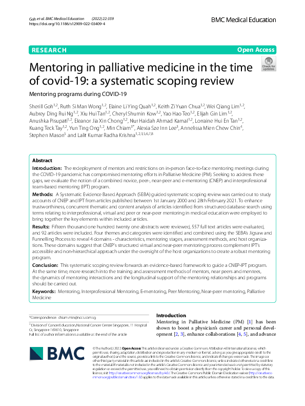 (PDF) Mentoring in palliative medicine in the time of covid-19: a ...