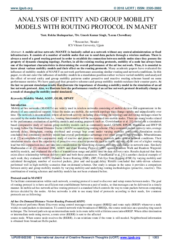 (PDF) Analysis of Entity and Group Mobility Models with Routing ...
