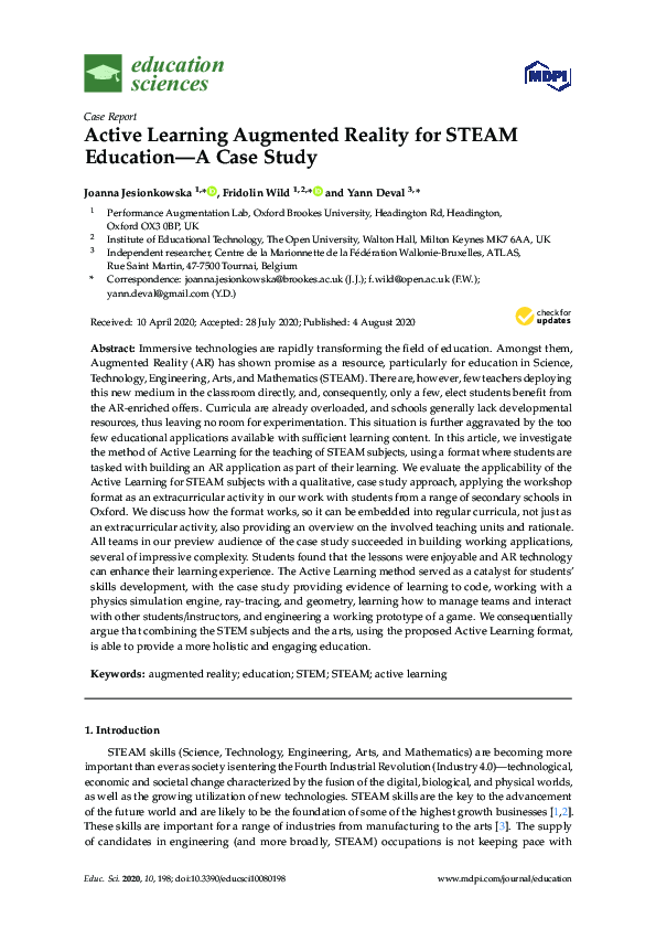 (PDF) Active Learning Augmented Reality for STEAM Education-A Case Study