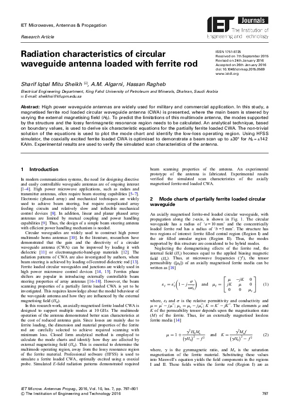 (PDF) Radiation Characteristics of Circular Waveguide antenna Loaded ...