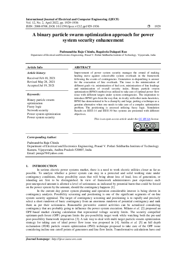 (PDF) A binary particle swarm optimization approach for power system ...