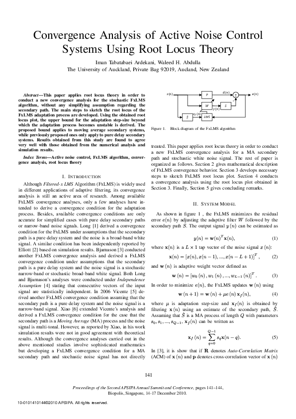 (PDF) Convergence analysis of active noise control systems using root ...